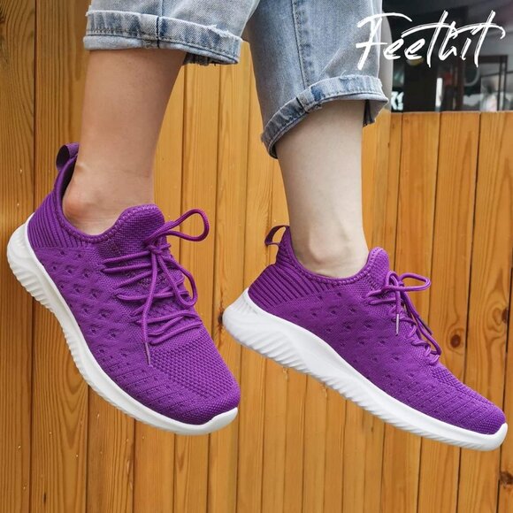 Women Purple Slip-On Walking Shoes Lightweight Breathable Non-Slip Sneakers - Picture 6 of 6